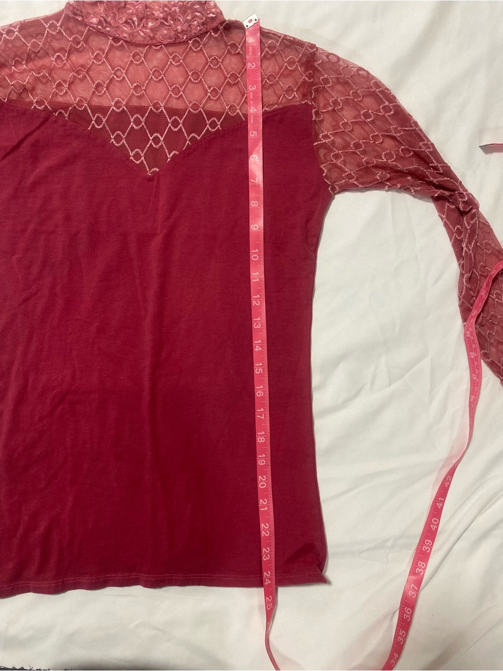 Women's pink Lace Yoke Long Sleeve Tee - Picture 5 of 5